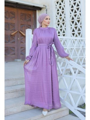 Lila Mercan Işıltı Abiye Elbise