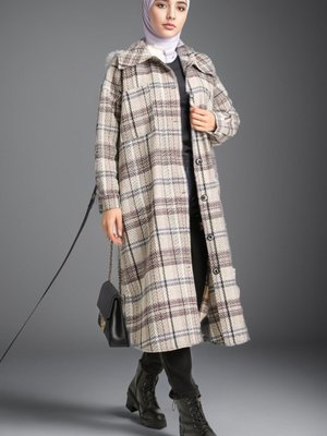 Bej Mor Oduncu Kışlık Kaban Bej Mor Oduncu Kışlık Kaban