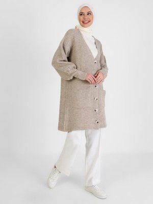 Balon Kol Yumuşak Triko Hırka Vizon