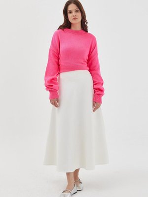 Fermuarlı Uzun Scuba Etek Beyaz Fermuarlı Uzun Scuba Etek Beyaz