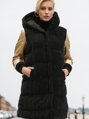 Siyah Kapüşonlu Fitilli Kadife Yelek Siyah Kapüşonlu Fitilli Kadife Yelek