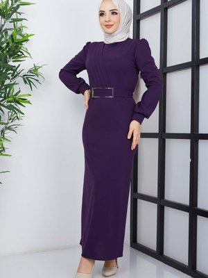 Mürdüm Hilal Krep Elbise Mürdüm Hilal Krep Elbise