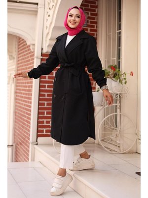 Siyah Apolet Detaylı Trençkot Siyah Apolet Detaylı Trençkot