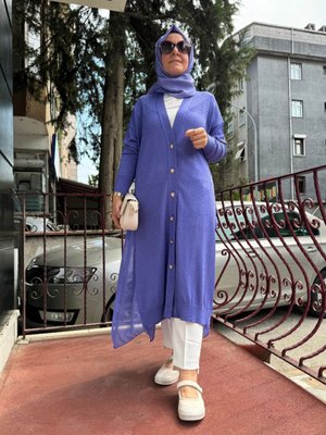 Şifon Detaylı Triko Hırka Leylak Şifon Detaylı Triko Hırka Leylak