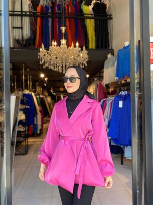 Organze Kumaş Belden Bağlamalı Ceket