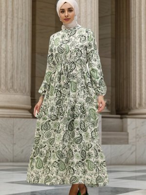 Yeşil Desenli Viskon Elbise Yeşil Desenli Viskon Elbise