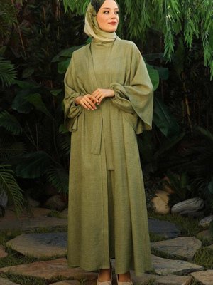 Volanlı Abaya Takım Haki Volanlı Abaya Takım Haki