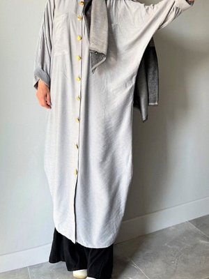 Gri Keten Karışımlı Yarasa Kol Büyük Beden Oversize Gömlek Elbise Tunik Gri Keten Karışımlı Yarasa Kol Büyük Beden Oversize Gömlek Elbise Tunik