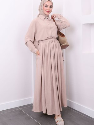 Bisküvi Ön Kısa Arka Uzun Gömlek Etek Bürümcük Takım