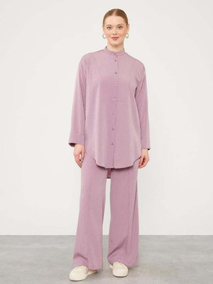 Lila Hakim Yaka Piliseli Kumaş İkili Takım