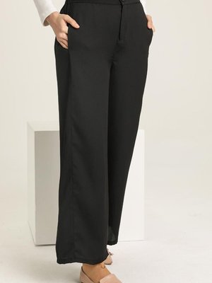 Siyah Beli Lastikli Bol Paça Pantolon