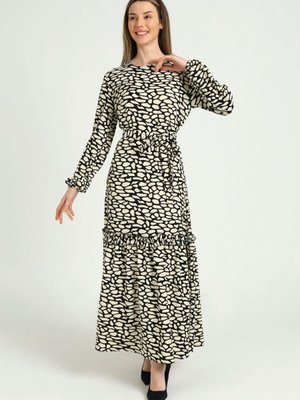 Bej Çıtır Desenli Viskon Elbise Bej Çıtır Desenli Viskon Elbise