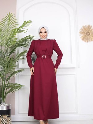Bordo Kelebek Krep Elbise