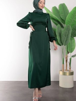 Yandan İp Bağlamalı Saten Abiye Elbise