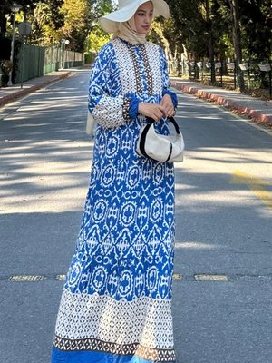 Mavi Oversize Yazlık Viskon Elbise