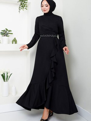 Kemeri Taş Detaylı Elbise M Siyah Kemeri Taş Detaylı Elbise M Siyah