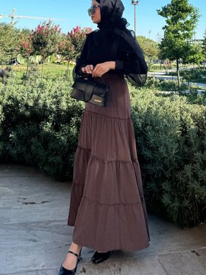 Kahve Basic Pileli Uzun Etek Kahve Basic Pileli Uzun Etek