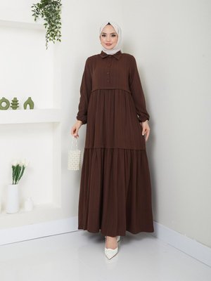 Viskon Kumaş Yaka Gömlek Elbise