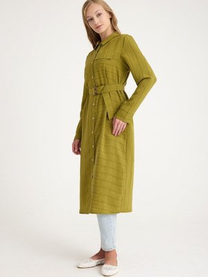 Modal Tokalı Gömlek Yağ Yeşili