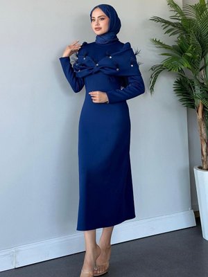 Rehal Scuba Abiye Elbise Lacivert