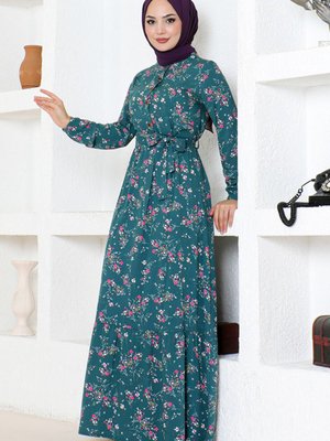 Çiçek Desenli Elbise Yeşil Çiçek Desenli Elbise Yeşil
