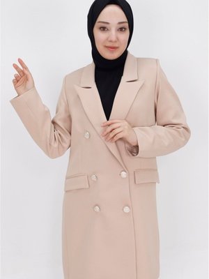 Taş Sahte Cep Detaylı Kruvaze Yaka Blazer Ceket Taş Sahte Cep Detaylı Kruvaze Yaka Blazer Ceket