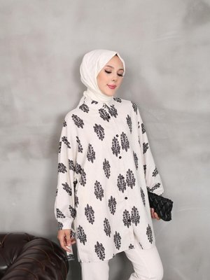 Siyah Simli Desenli Keten Tunik Siyah Simli Desenli Keten Tunik