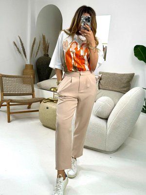 Bej Arka Bel Lastik Krep Kumaş Havuç Pantolon