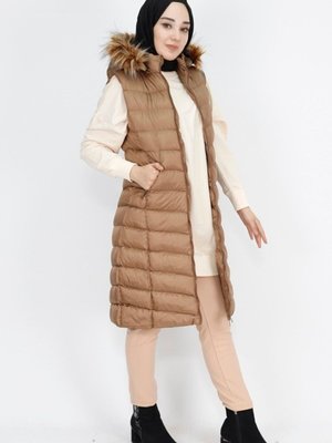 Camel Cep Fermuarlı Dolum Büyük Beden Şişme Yelek Camel Cep Fermuarlı Dolum Büyük Beden Şişme Yelek