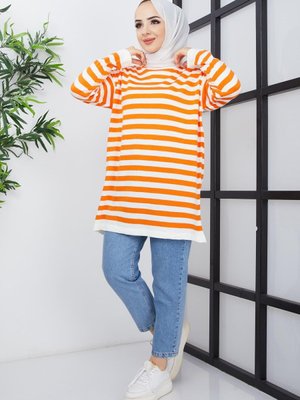 Turuncu Çizgili İnce Triko Turuncu Çizgili İnce Triko