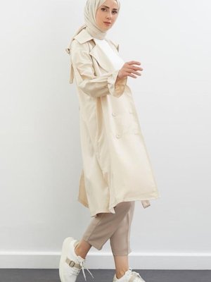Krem Oversize Trençkot Krem Oversize Trençkot