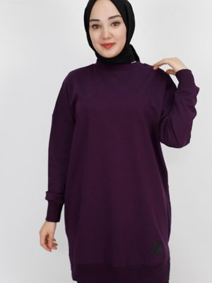 Mor Iki İplik Kumaş Basic Tunik Sweatshirt
