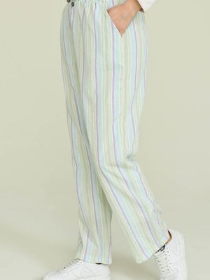 Mint Yeşili Çizgili Düz Paça Pantolon