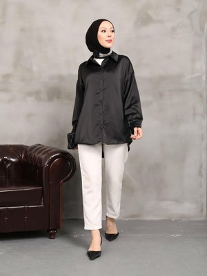 Siyah Balon Kol Saten Tunik Siyah Balon Kol Saten Tunik