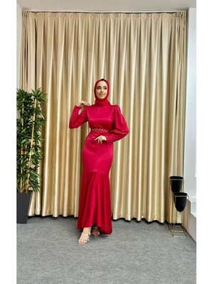 Kemer Taşlı Balık Saten Abiye Elbise Kemer Taşlı Balık Saten Abiye Elbise