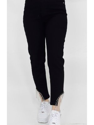 Siyah Paçası Zincir Taşlı Dar Paça Kot Pantolon Siyah Paçası Zincir Taşlı Dar Paça Kot Pantolon