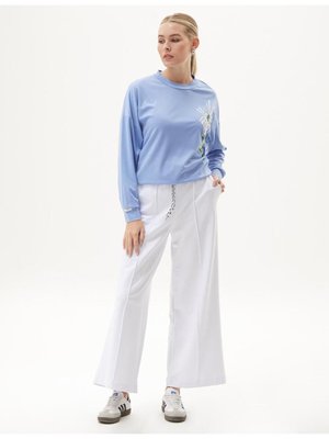 Beli Lastikli Bol Paça Pantolon Optik Beyaz