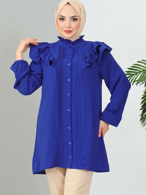 Omuz Fırfırlı Tunik Saks