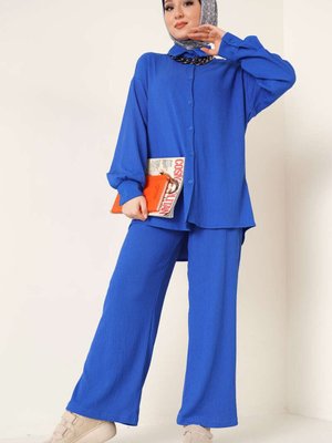 Örme İkili Takım Saks Örme İkili Takım Saks