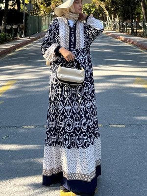 Lacivert Oversize Yazlık Viskon Elbise