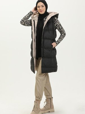 Siyah Vizon Çift Renkli Şişme Yelek Siyah Vizon Çift Renkli Şişme Yelek