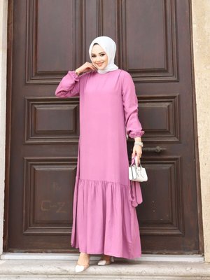 Pembe Bel Kuşaklı Dokuma Viskon Kumaş Şık Elbise Pembe Bel Kuşaklı Dokuma Viskon Kumaş Şık Elbise