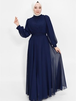Lacivert Kruvaze Yaka Şifon Kumaş Abiye Elbise Lacivert Kruvaze Yaka Şifon Kumaş Abiye Elbise