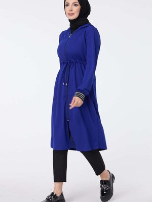 Düz Kapüşonlu Yaka Mavi Kap