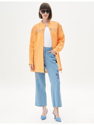 Beli Lastikli Nakış İşlemeli Denim Pantolon Mavi