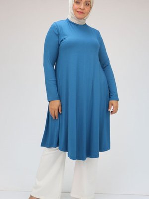 Petrol Büyük Beden Mevlana Penye Tunik