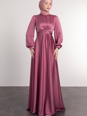 Yakadan Çaprazlı Bele Bağlamalı Abiye Elbise