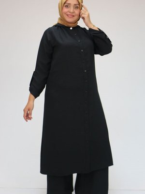 Siyah Büyük Beden Çarpı Biye Detaylı Pantolonlu Takım Siyah Büyük Beden Çarpı Biye Detaylı Pantolonlu Takım