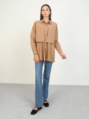 Vizon Bağlama Detaylı Pamuklu Poplin Bluz Gömlek