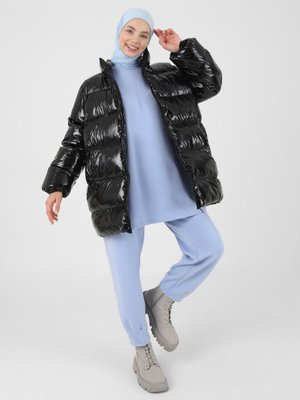 Parlak Kumaş Şişme Mont Siyah Parlak Kumaş Şişme Mont Siyah